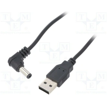 Cable; USB A plug,DC 5,5/2,1 plug; angled; black; 