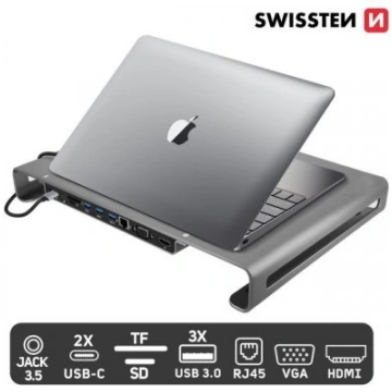 Swissten Daudzfunkcionāla USB-C Klēpjdatora doksta