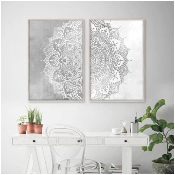Bohemia Mandala Pattern Wall Art Print Beige Grey 