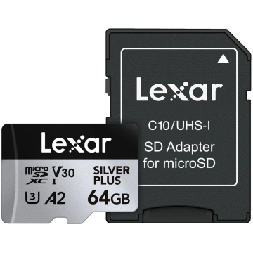 MicroSD karte Lexar 64GB UHS-I Class 3 SILVER PLUS
