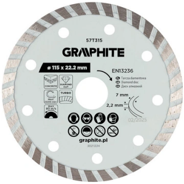 Dimanta griešanas disks Graphite Turbo 115mm sausa
