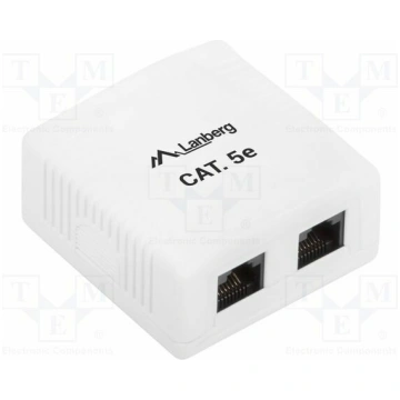 Wall socket; white; RJ45 socket x2; wall mount; Ca