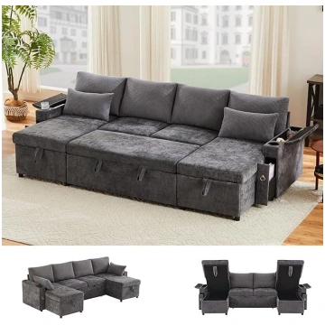 U-Shaped Corner Sofa Bed with Pull-Out Guest Bed, 