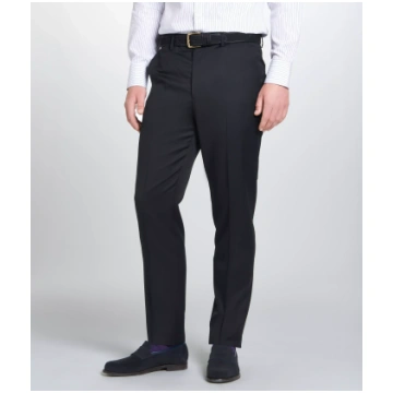 Black Unfinished Tailored Fit Plain Merino Wool Fl