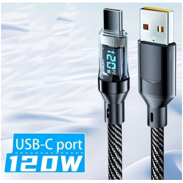120W Ātra Uzlāde USB uz Type-C Kabelis ar LCD Disp