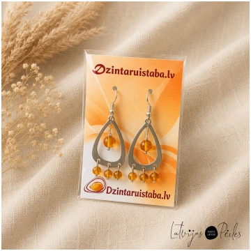Auskari nerūsējošā tērauda ar dzintara lodītēm DZI