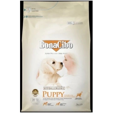 BonaCibo Puppy Chicken Rice Anchovy sausā barība k
