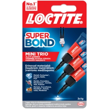 LOCTITE Super Bond Mini Trio momentlīme, caurspīdī