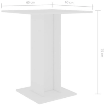 vidaXL bistro galds, balts, 60x60x75 cm, kokskaidu
