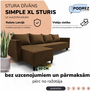 Klasisks liels stūra dīvāns Simple XL Sturis Brūna