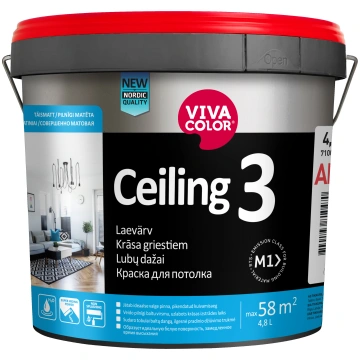 Krāsa Vivacolor Ceiling 3, balts krās., 4.8 l