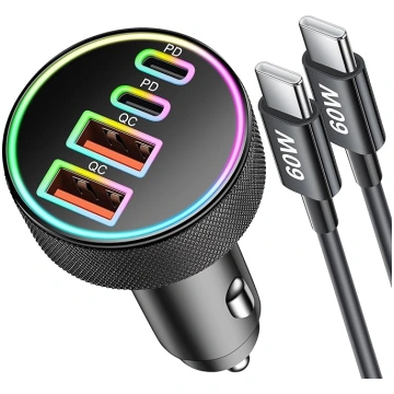 4 portu 90 W USB C cigarešu aizdedzinātāja USB, du