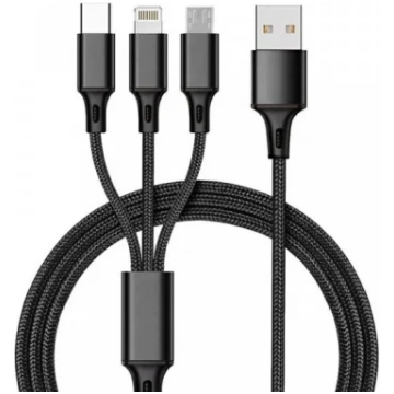 Kabelis Armor 3in1 USB-A to Lightning / Type-C / M