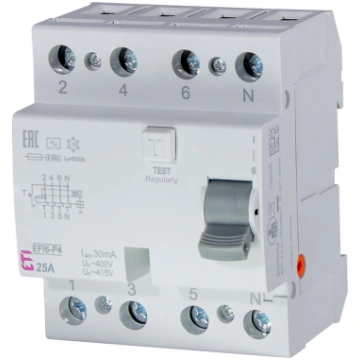 Strāvas noplūdes relejs ETI EFI6-P4 6kA, 4P, 40 A,