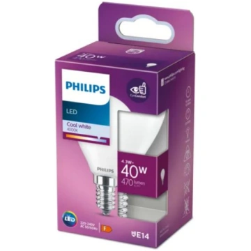 PHILIPS LED stikla 40W E14 Auksti balta 4000K P45 