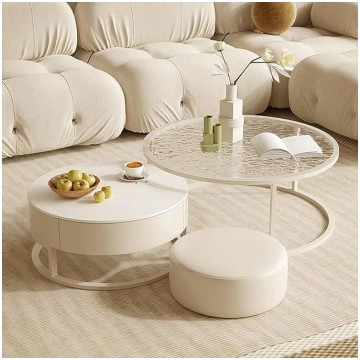 High End 3-Piece Set Round Coffee Tables with Ston