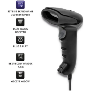 Qoltec 50868 Wireless Laser Scanner 1D 2D Black ( 