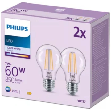 PHILIPS LED stikla 60W A60 E27 Auksti balta 4000K 