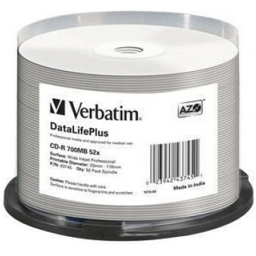 Verbatim CD-R 52x 700MB 50P CB DL Printable Azo 43