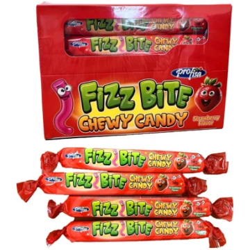 Košļājamās konfektes "Fizz Bite" zemeņu 30 x 14 gr