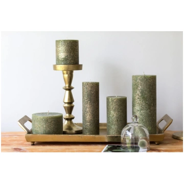 Set of candles, olive with golden shimmer
