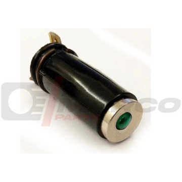 Chrome dashboard warning light with green lens for