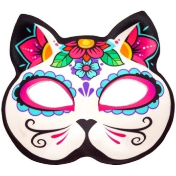 Maska acu Kaķis dia de los Muertos auduma