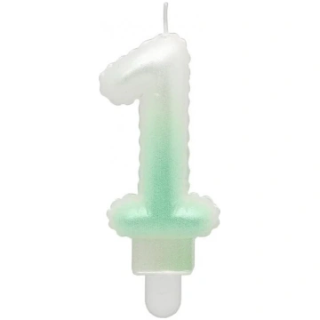Number Ombre balti zaļa svece "Number 1", kūkas sv