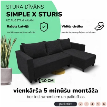 Stūra izvelkamais dīvāns ar atvilktni Simple X Stu