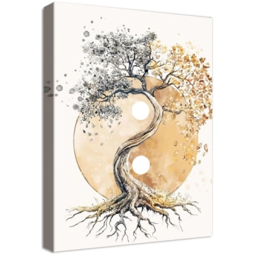 Dzīvības koks Yin Yang audekls bildes ar rāmi Zen 