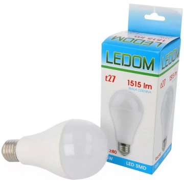 LED spuldze E27 A65 15W 1515 lm 4000K LEDOM, enerģ