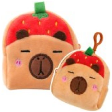 LEAN Plush Wallet with Keychain Capybara Strawberr