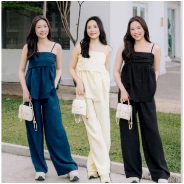 Gina Two Piece Set - Black / Light Cream / Royal B