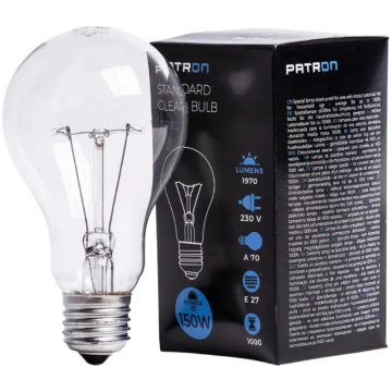 Volframa spuldze E27 150W A70 230V CL PATRON 05182