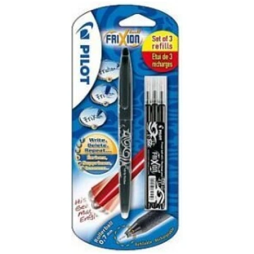 Pilot Frixion melna pildspalva 0,7mm + 3 uzpildes