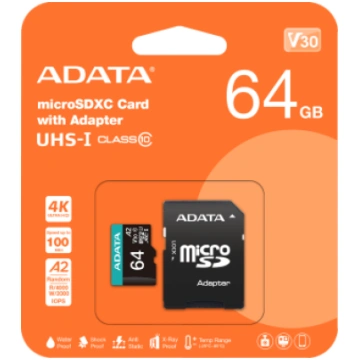 Atmiņas karte Adata MicroSDXC V30 64GB ar adapteri