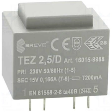 Transformer: encapsulated | 2.5VA | 230VAC | 15V |