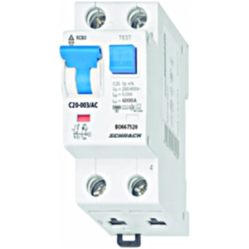 Combined MCB/RCD (RCBO) C20A/1+N/30mA/Type AC-6kA 