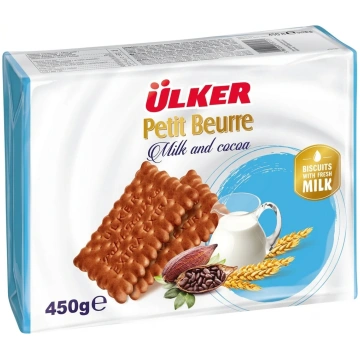 Uzkodas - Cepumi ar pienu un kakao, PETIT BEURRE, 