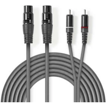 Kabelis Nedis 2x XLR F - 2x RCA M 3m (COTH15230GY3