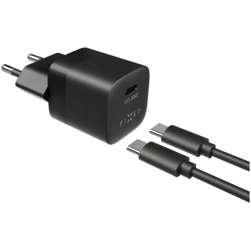 Fixed Mini USB-C 30W + kabel USB-C/USB-C czarny ( 