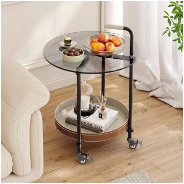 Guyii Side Table with Wheels, Round Side Table for