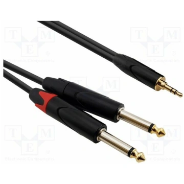 Cable; Jack 3.5mm plug,Jack 6,3mm plug x2; 2m; bla