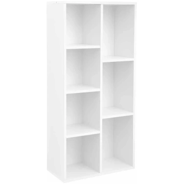 Vienkāršs grāmatu plaukts, 7 sekcijas, balts