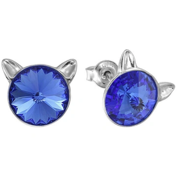 Bērnu sudraba auskari "Kaķis (Sapphire)" ar Swarov