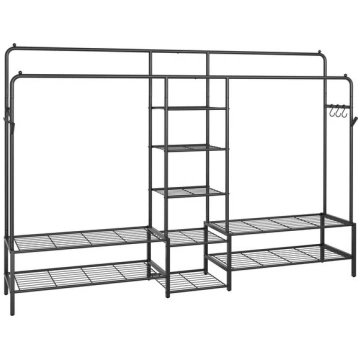 Drēbju statīvs, atvērta garderobe, 7 plaukti, metā