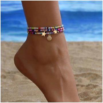 3pcs/set Rainbow Beads Cute Stars Shell Anklets Fo