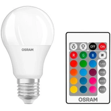 LED Daudzkrāsaina spuldze ar pulti E27, A60, 9.4W,