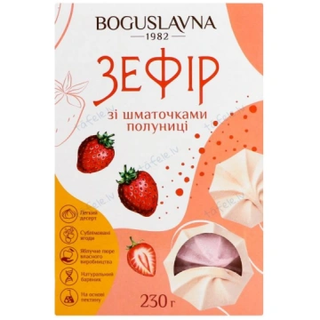 Zefīrs BOGUSLAVNA, ar zemeņu gabaliņiem, 230g