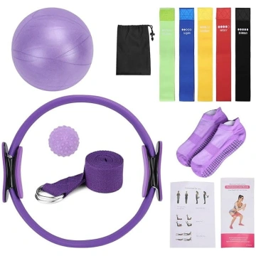Pilates komplekts ar elastīgajām lentēm un masāžas